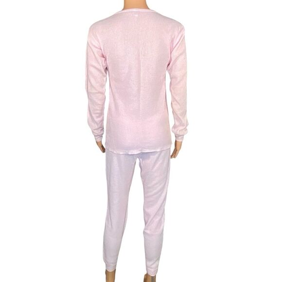 J E Morgan Pink Thermal  Long Sleeve Pajama Set Cozy Cold Weather Wear Size XL - Picture 3 of 5